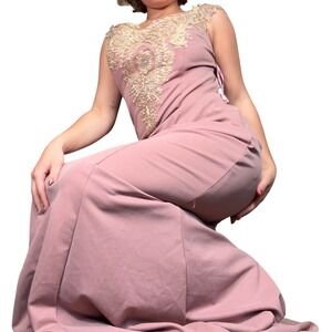 Prom Babyonline Mauve Gold Lace Beaded Mermaid Evening Gown Prom Dress